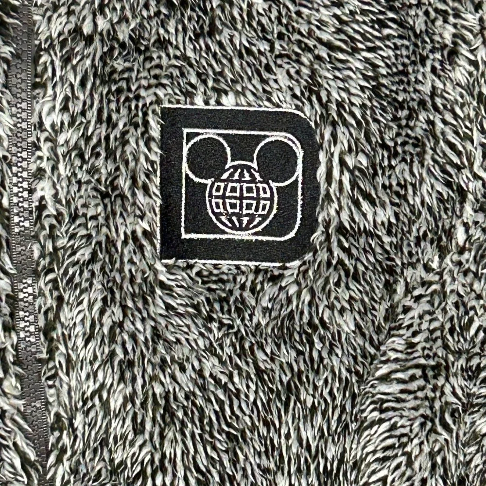 Disney Mickey Mouse Full Zip Fuzzy Fleece Jacket Black White Marled XS Fall